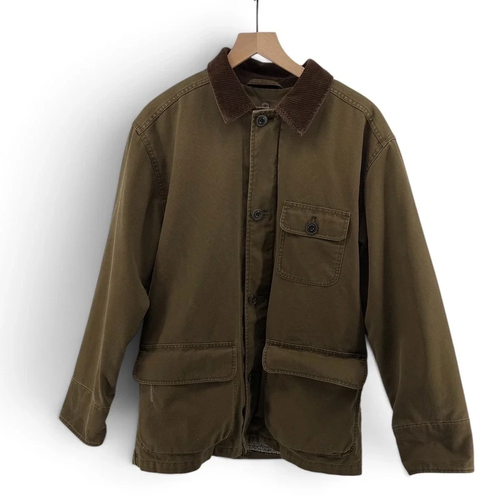 J Crew Vintage Barn Chore Coat Mens Medium Brown Corduroy Collar Sherpa Workwear